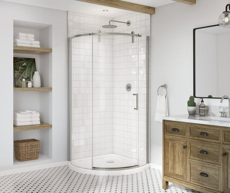 MAAX 139410-900-305-002 Outback Round 36 x 36 x 75 5/8 in. 8mm Sliding Shower Door for Corner Installation with Clear glass in Brushed Nickel