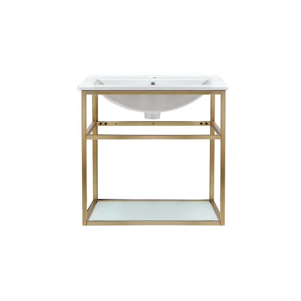 Pierre 24 Single, Open Shelf, Gold Metal Frame Bathroom Vanity