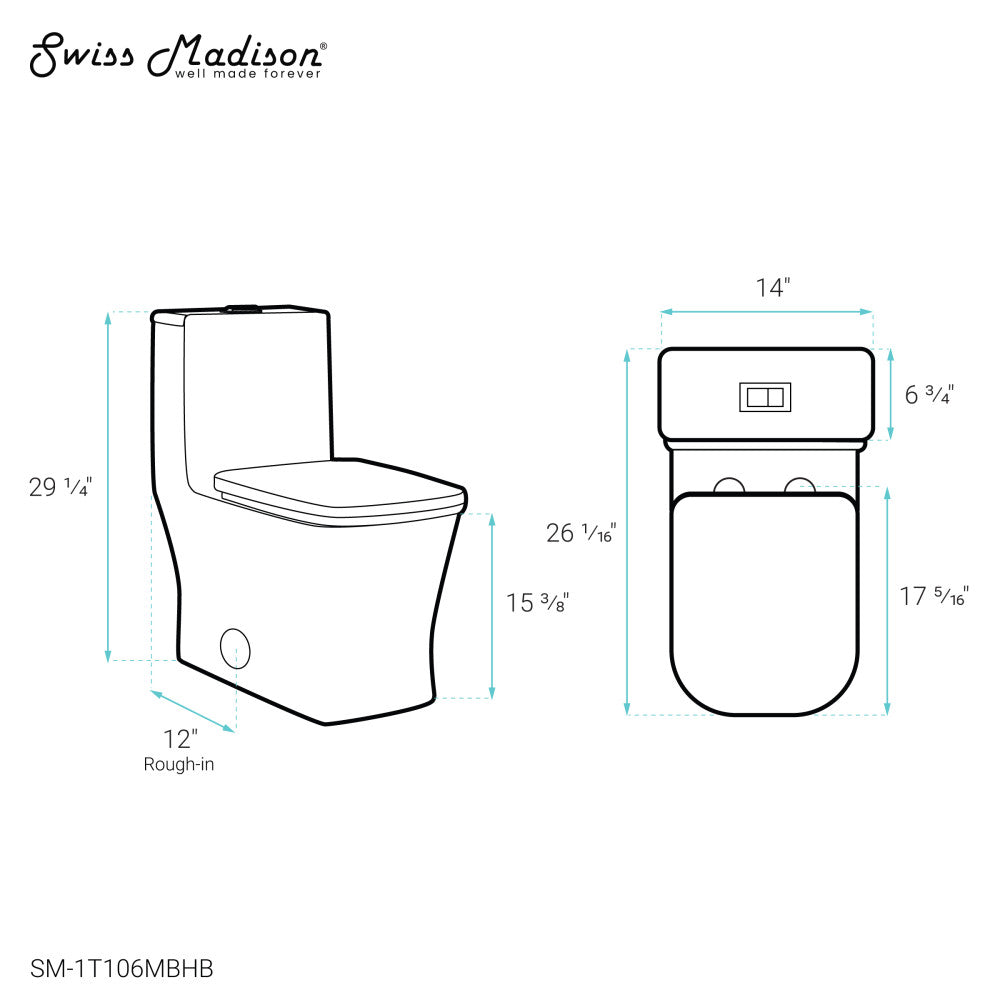 Concorde One Piece Square Toilet Dual Flush in Matte Black, Black Hardware 1.1/1.6 gpf