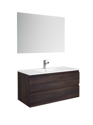 DAX Pasadena Engineered Wood and Porcelain Onix Basin with Vanity Cabinet, 40", Wenge DAX-PAS014013-ONX