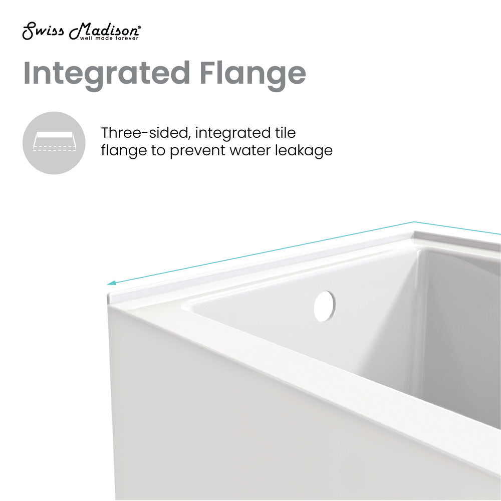 Voltaire 48 x 30" Left-Hand Drain Alcove Integrated Armrest Bathtub with Apron