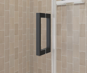 MAAX 138269-900-340-101 Manhattan 41-43 x 68 in. 6 mm Pivot Shower Door for Alcove Installation with Clear glass & Square Handle in Matte Black
