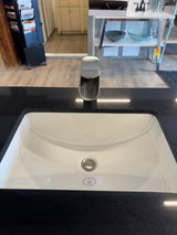30" Metal Frame Vanity with Nickel Fronts with Quartz Top, China Sink, and Brush Nickel Waterfall Faucet