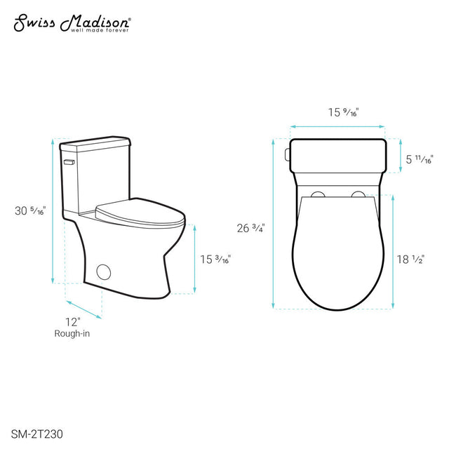 Cache Two-Piece Elongated Toilet Left Side Flush Handle Toilet 1.28 gpf