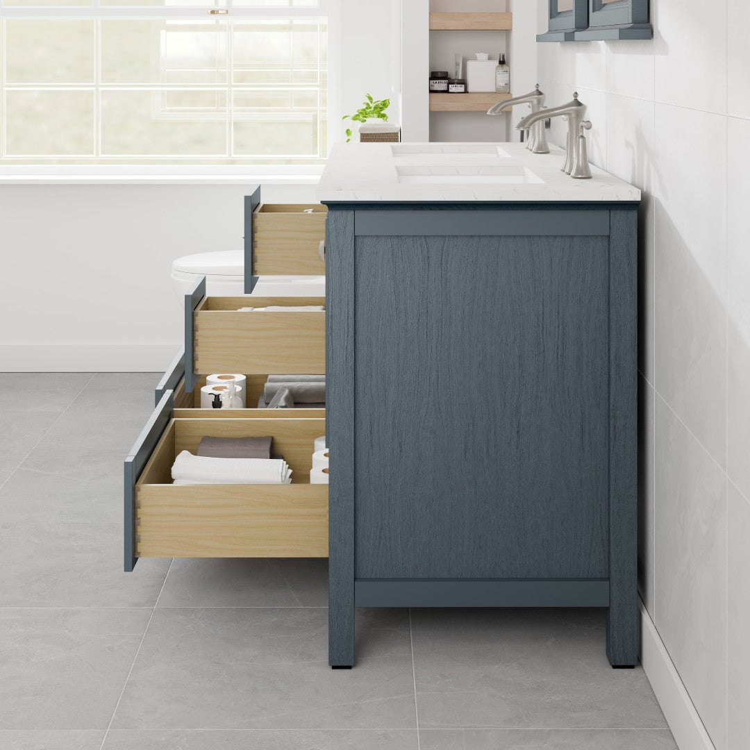 Britney 48 in. Ash Blue Double Sink  Bath Vanity with Carrara Quartz Top and Undermount Porcelain Sinks