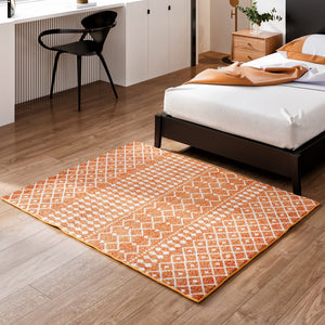 Eviva Grid 5' x 7' Geometric Orange/Cream Rug