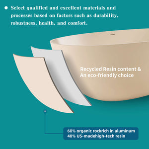 New England Home Goods Tulum 65" Freestanding Tub in Milk Coffee - Stone Resin Solid Surface