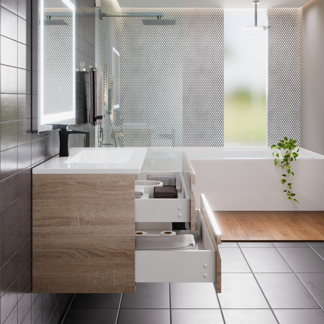 Joy 36 in. Maple Wall Mount Single Sink Bath Vanity with Porcelain Top and Integrated Sink