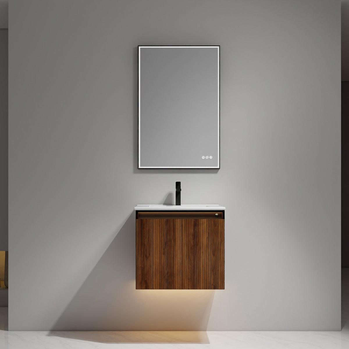 Blossom Lille 24" Brown Walnut Vanity with LED Lights & Soft-Close Drawers