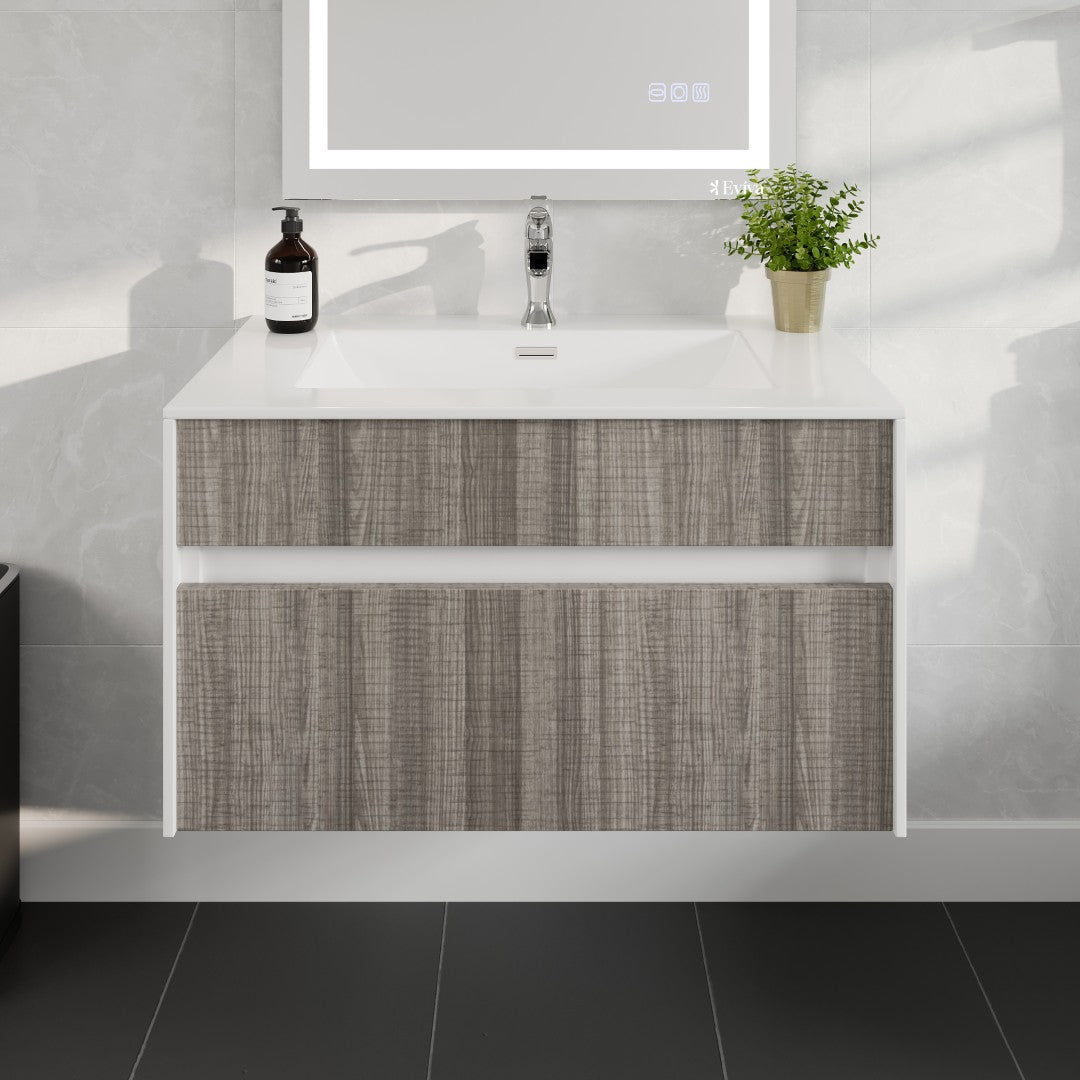 Ashy 32 in. Ash Wall Mount Single Sink Bath Vanity with Acrylic Top and Integrated Sink