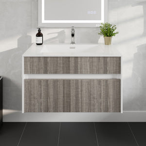 Ashy 32 in. Ash Wall Mount Single Sink Bath Vanity with Acrylic Top and Integrated Sink
