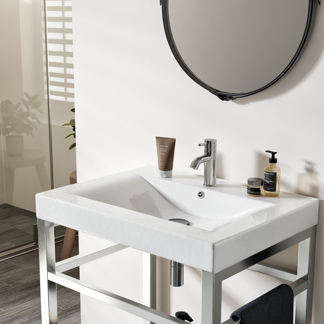 Stone 24 in. White Single Sink Bath Vanity with Porcelain Top and Integrated Sink