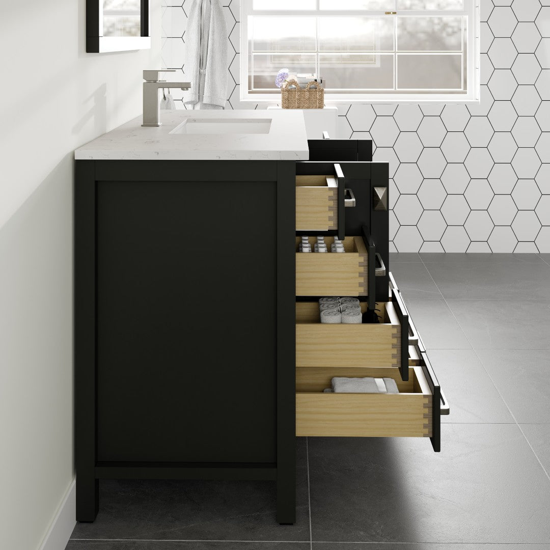 London 42 in. Espresso Single Sink Bath Vanity with Carrara Quartz Top and Undermount Porcelain Sink