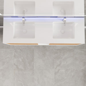 Vienna 60 in. Oak Wall Mount Double Sink  Bath Vanity with Acrylic Top and Integrated Sinks