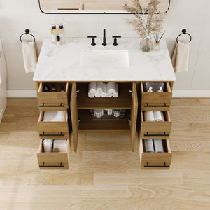 Graham 48 in. Oak Single Sink Bath Vanity with Arabescato Engineered Stone Top and Undermount Porcelain Sink