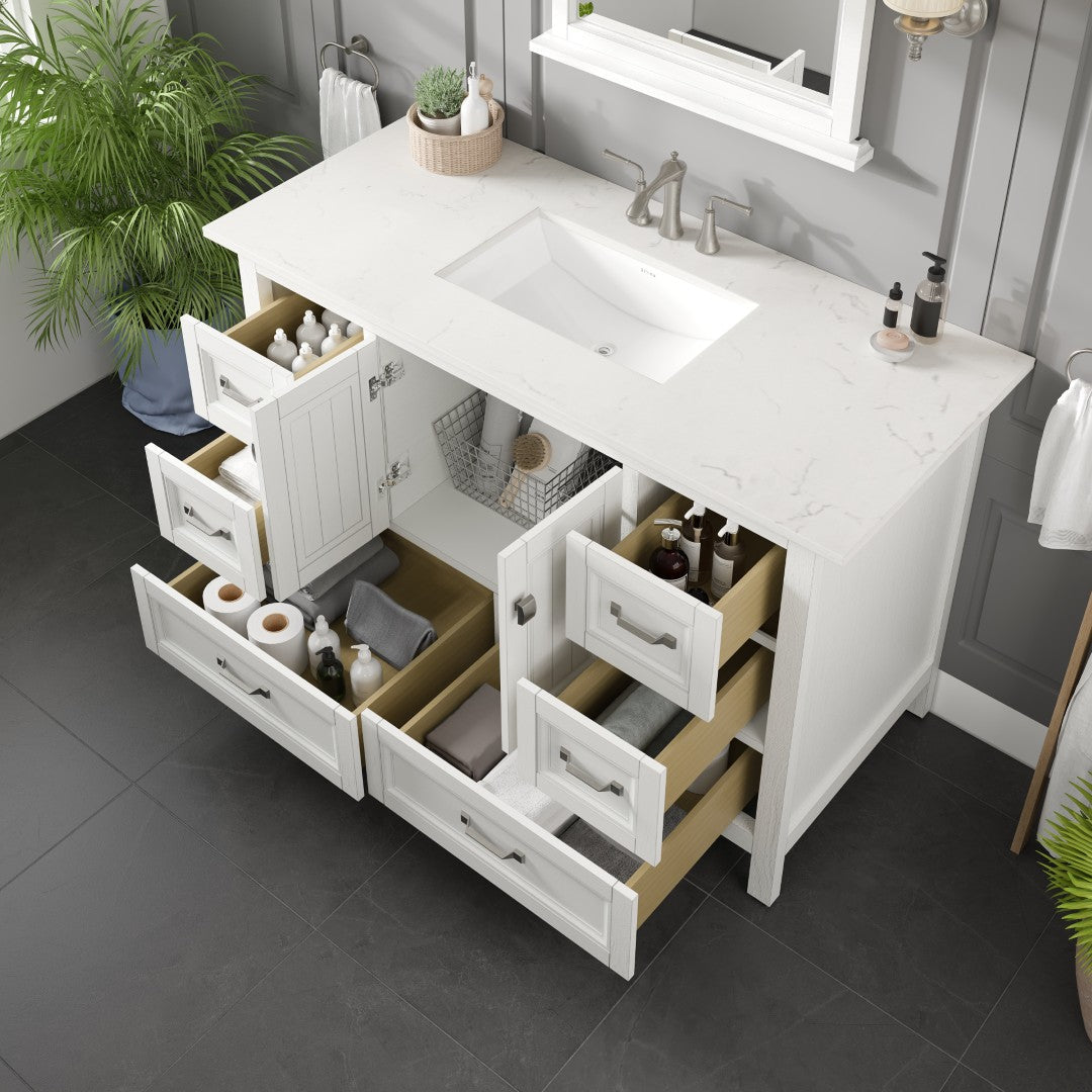 Britney 48 in. White Single Sink Bath Vanity with Carrara Quartz Top and Undermount Porcelain Sink