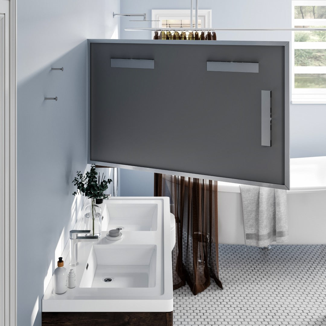 Eviva Sax 48" x 30" Rectangular Brushed Nickel Metal Framed Mirror