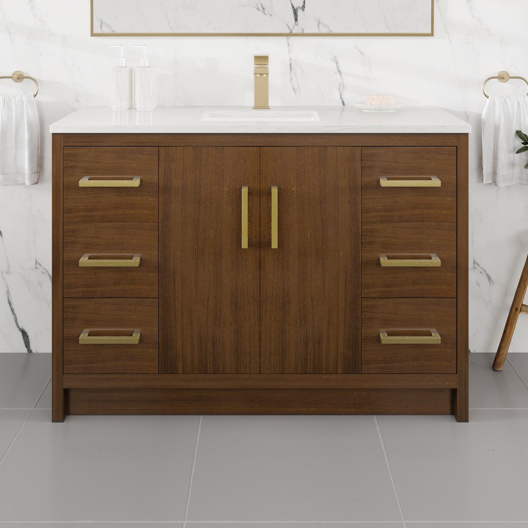 Curio 48 in. Walnut Single Sink Bath Vanity with Carrara Quartz Top and Undermount Porcelain Sink