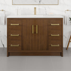 Curio 48 in. Walnut Single Sink Bath Vanity with Carrara Quartz Top and Undermount Porcelain Sink