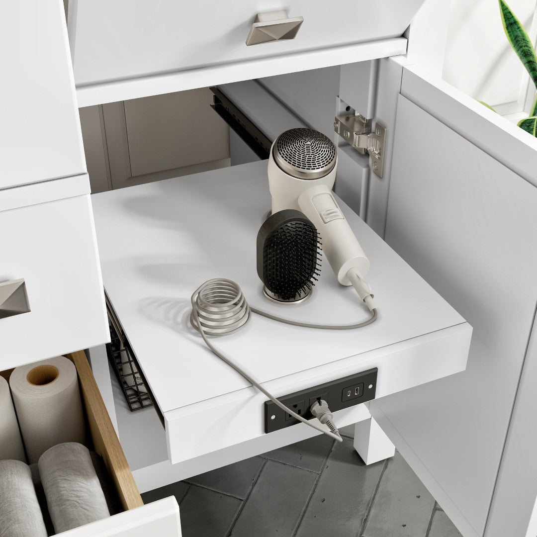 Artemis 44 in. White Double Sink  Bath Vanity with Engineered Top and Undermount Porcelain Sinks