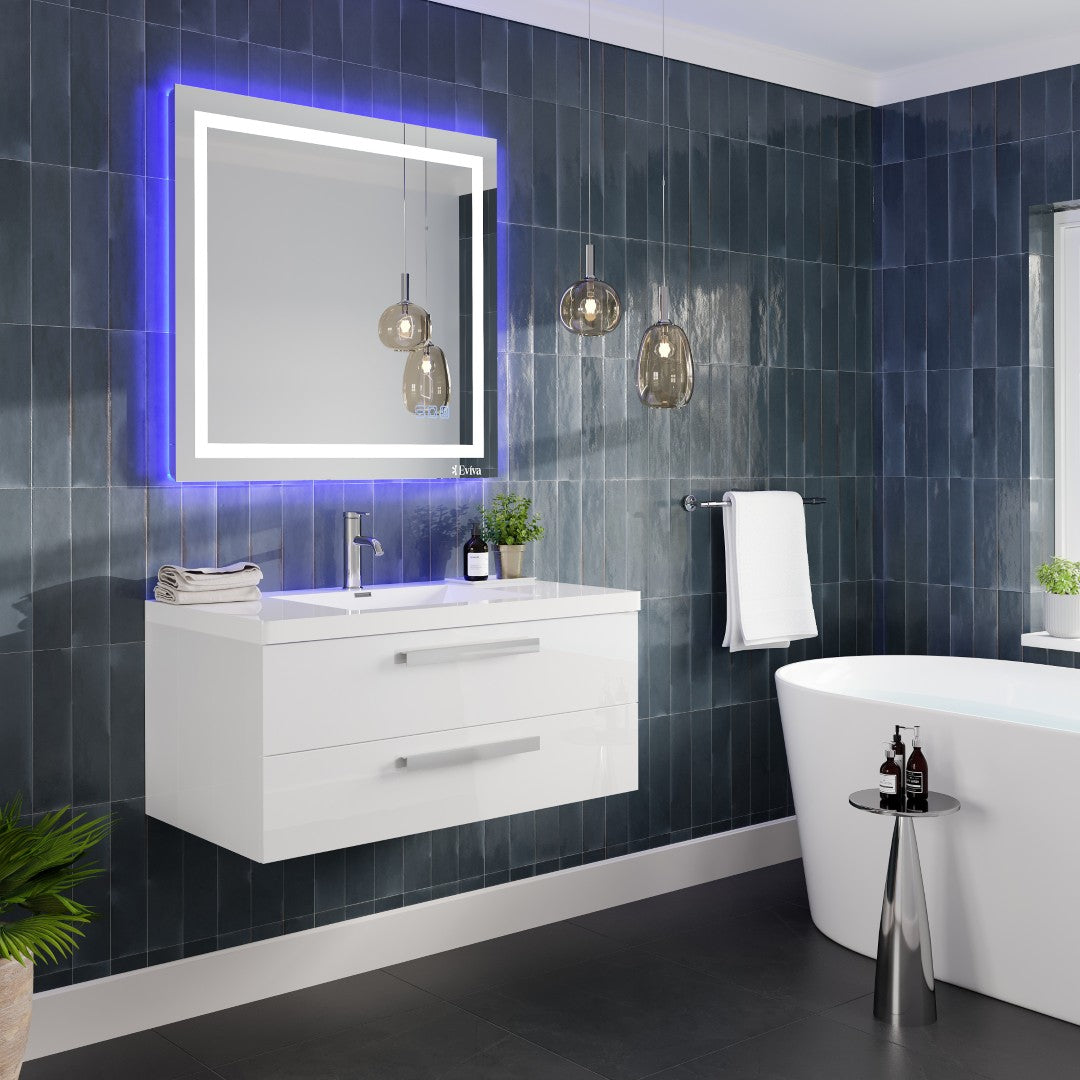 Surf 36 in. White Wall Mount Single Sink Bath Vanity with Acrylic Top and Integrated Sink