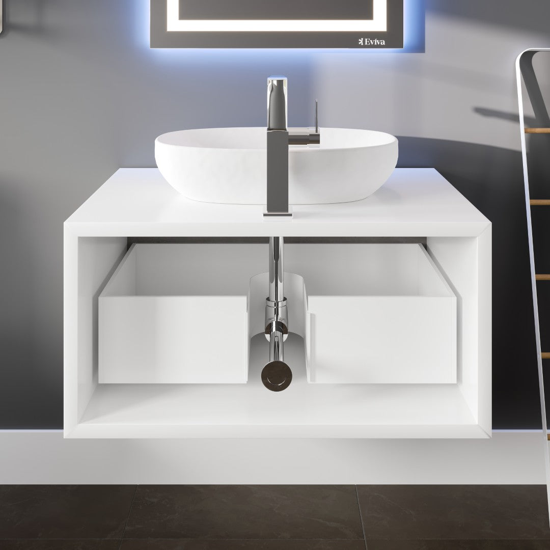 Santa Monica 30 in. Gray Wall Mount Single Sink Bath Vanity with Acrylic Top and Vessel Solid Surface Sink