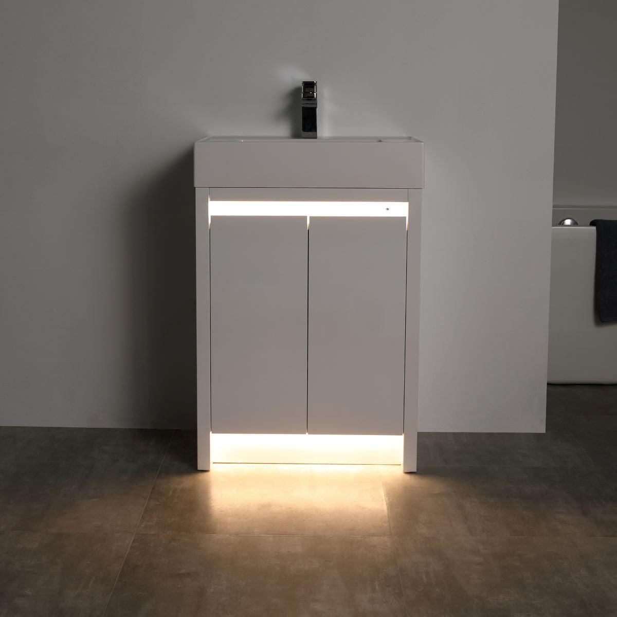 Blossom Capri 24″ Vanity with Dual LED Illumination - Glossy White & Classic Oak