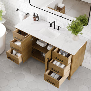 Graham 60 in. Oak Single Sink Bath Vanity with Arabescato Engineered Stone Top and Undermount Porcelain Sink
