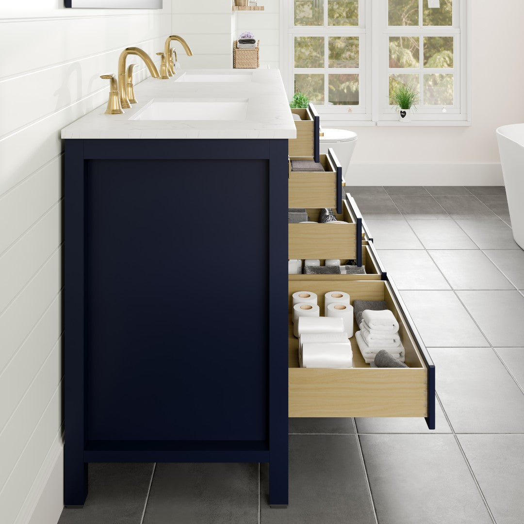 Aberdeen 72 in. Blue Double Sink  Bath Vanity with Carrara Quartz Top and Undermount Porcelain Sinks