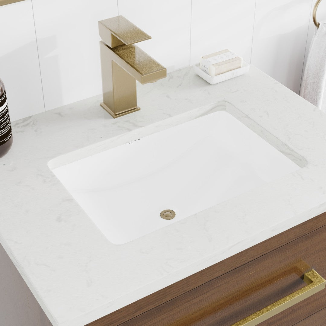 Curio 24 in. Walnut Single Sink Bath Vanity with Carrara Quartz Top and Undermount Porcelain Sink