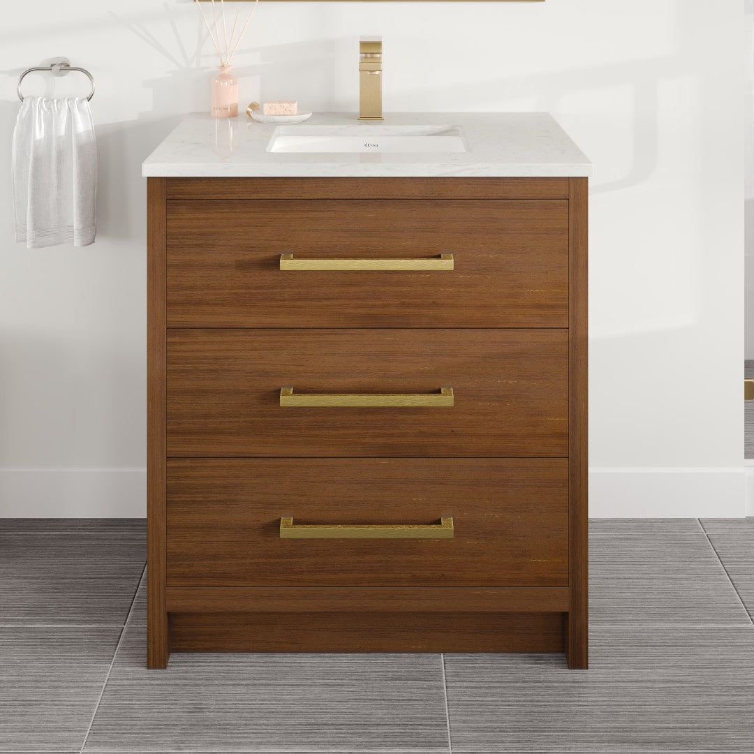 Curio 30 in. Walnut Single Sink Bath Vanity with Carrara Quartz Top and Undermount Porcelain Sink