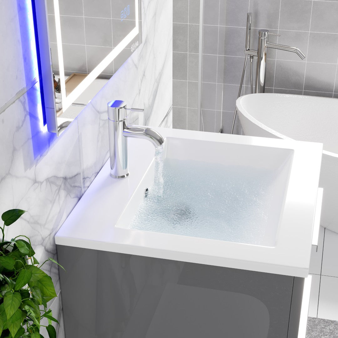 Deluxe 24 in. Gray Single Sink Bath Vanity with Porcelain Top and Integrated Sink