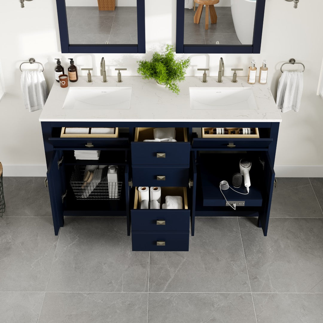 Artemis 60 in. Blue Double Sink  Bath Vanity with Engineered Top and Undermount Porcelain Sinks