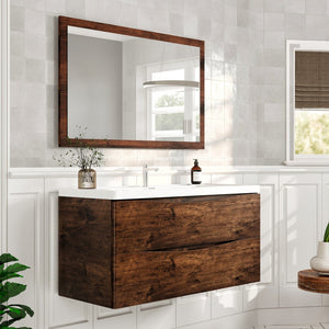 Eviva Sun 48" x 30" Rectangular Rosewood Wooden Framed Mirror