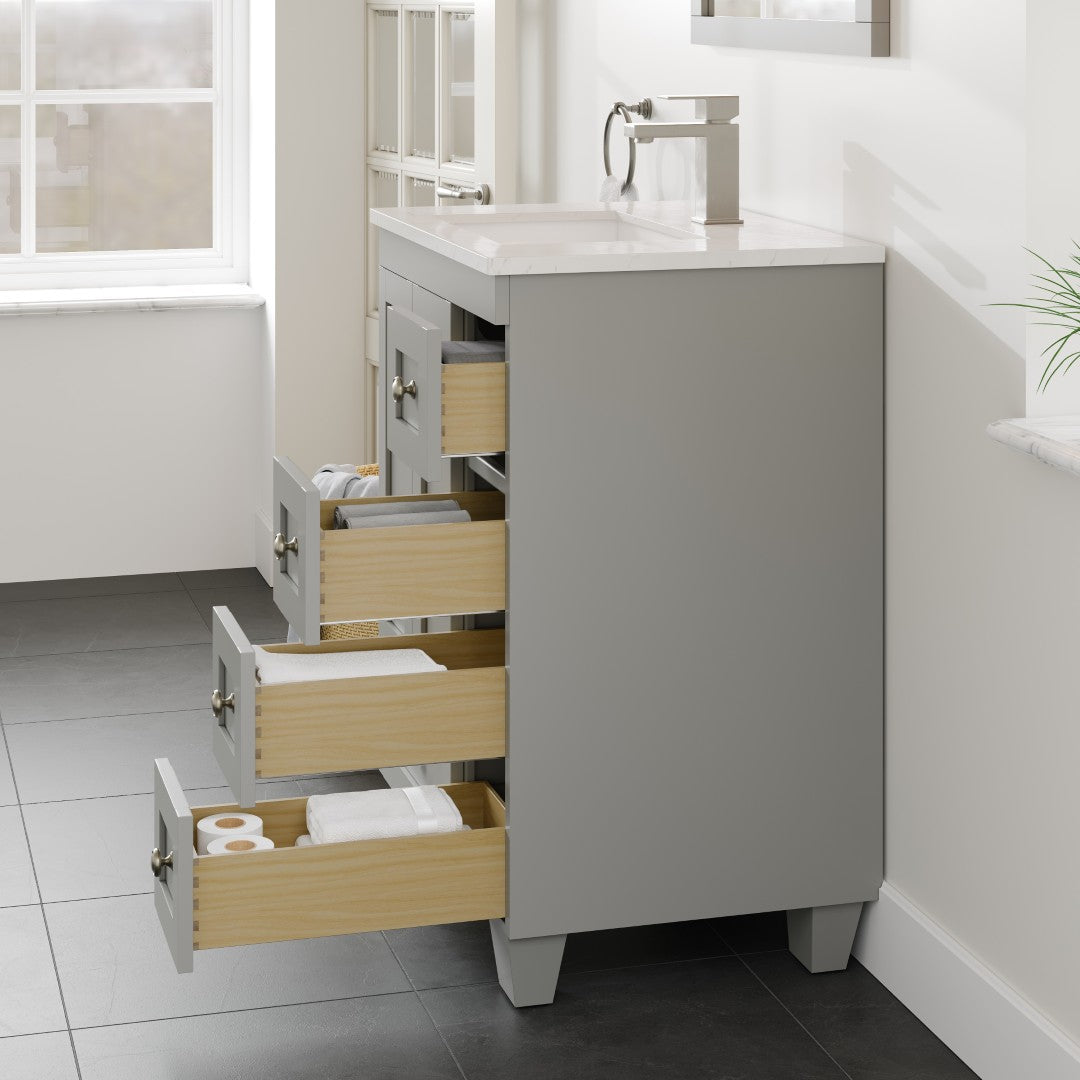 Acclaim 24 in. Gray Single Sink Bath Vanity with Carrara Quartz Top and Undermount Porcelain Sink