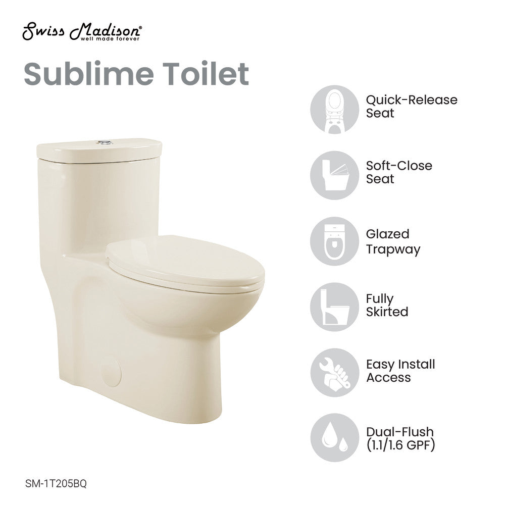 Sublime One-Piece Elongated Dual-Flush Toilet in Bisque 1.1/1.6 gpf