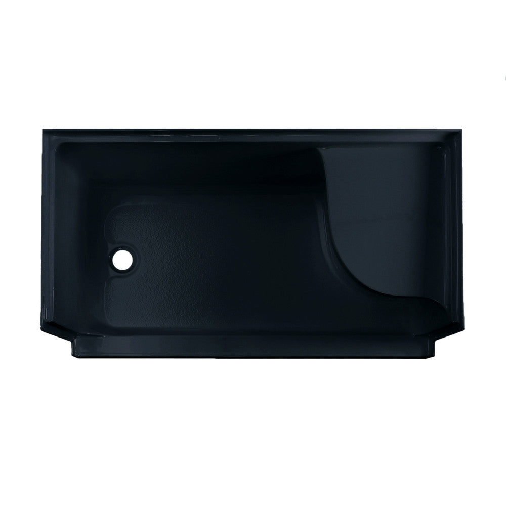 Aquatique 60" x 32" Left Drain, Shower Base in Matte Black