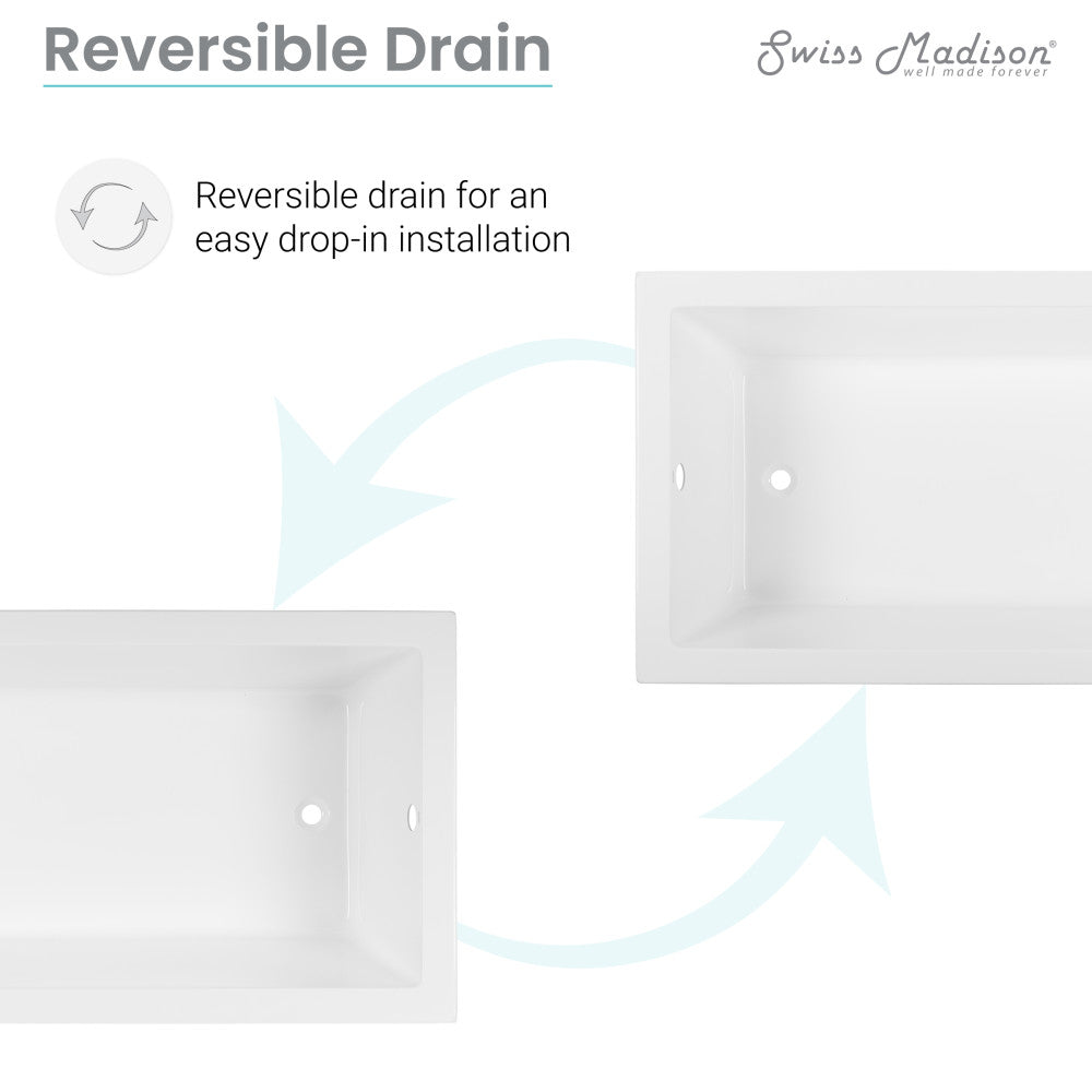 Voltaire 60"x 30" Reversible Drain Drop-In Bathtub