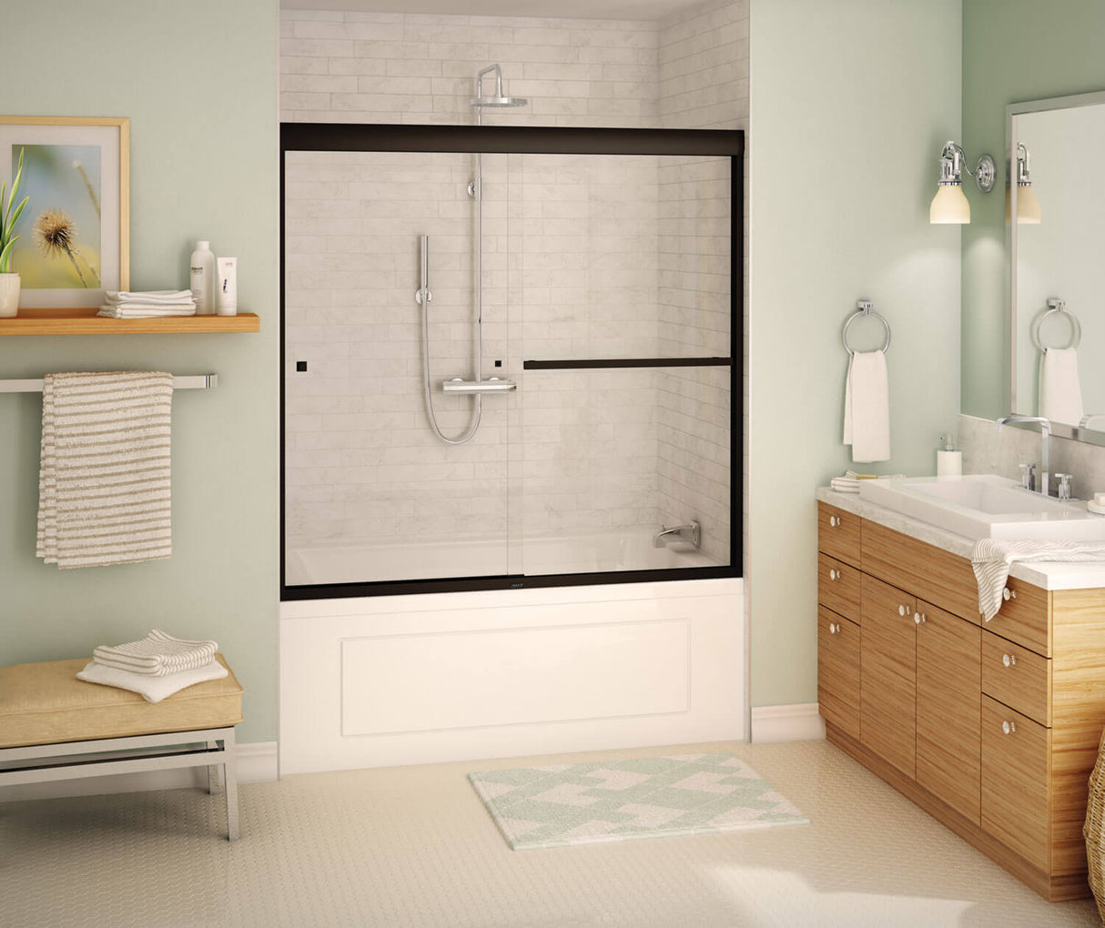MAAX 135673-900-172-000 Aura 55-59 x 57 in. 8 mm Bypass Tub Door for Alcove Installation with Clear glass in Dark Bronze