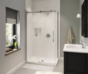 MAAX 420028-542-001-000 B3X 4836 Acrylic Corner Left Shower Base with Anti-slip Bottom with Center Drain in White