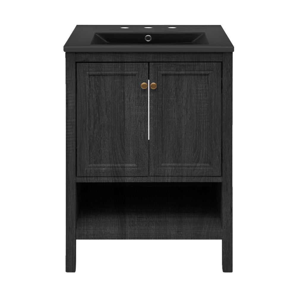 Château 24" Freestanding Bathroom Vanity in Black Oak with Black 3-Hole Widespread Sink Top