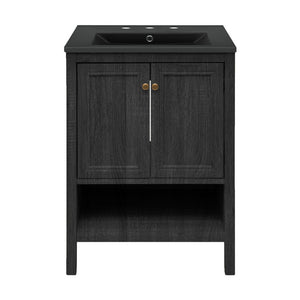 Château 24" Freestanding Bathroom Vanity in Black Oak with Black 3-Hole Widespread Sink Top