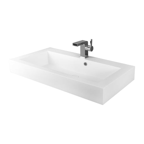 DAX Solid Surface Rectangular Single Bowl Vessel Bathroom Basin, Matte White DAX-AB-1021