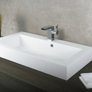 DAX Solid Surface Rectangular Single Bowl Vessel Bathroom Basin, Matte White DAX-AB-1021