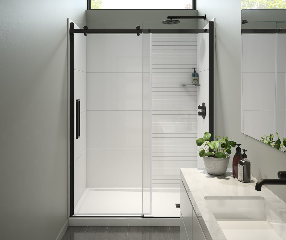 MAAX 138952-900-340-000 Halo Pro 56 ½-59 x 78 ¾ in. 8mm Sliding Shower Door for Alcove Installation with Clear glass in Matte Black