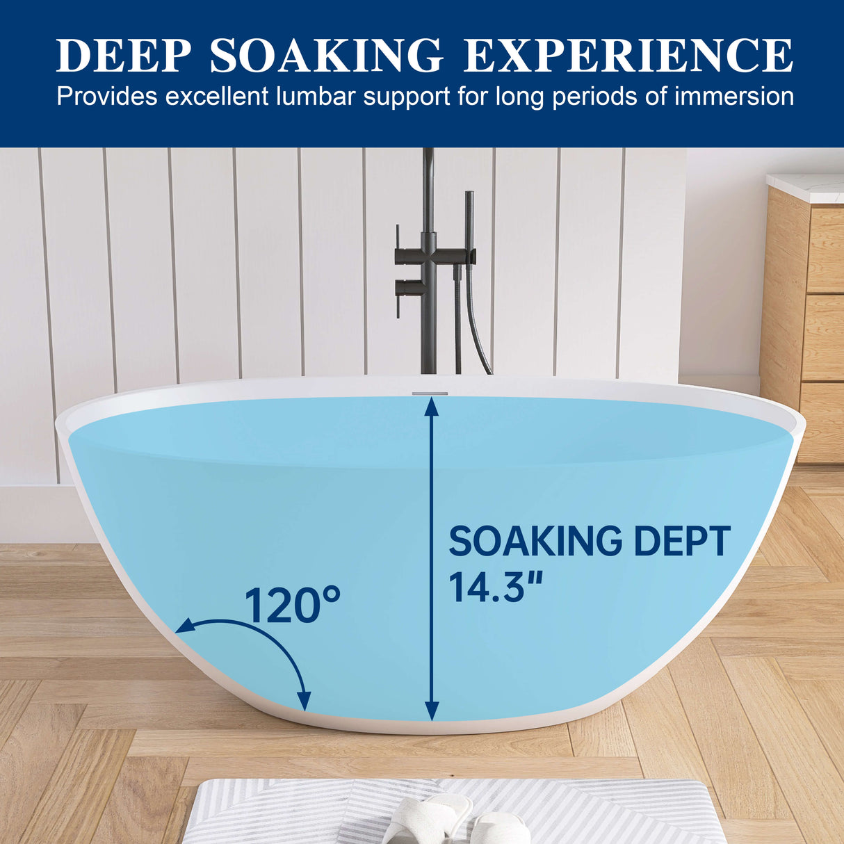 New England Home Goods Ipanema 55" Freestanding Tub in White - Stone Resin Solid Surface