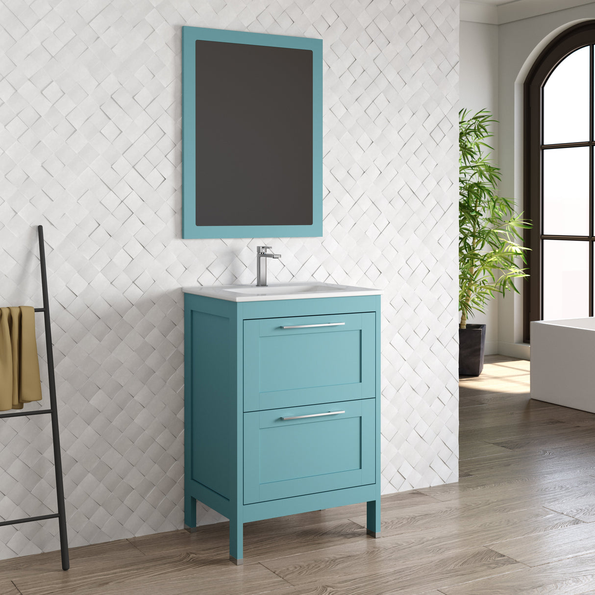 DAX Lakeside Engineered Wood and Porcelain Single Vanity with Onix Basin, 24", Deep Blue DAX-LAKE012419-ONX