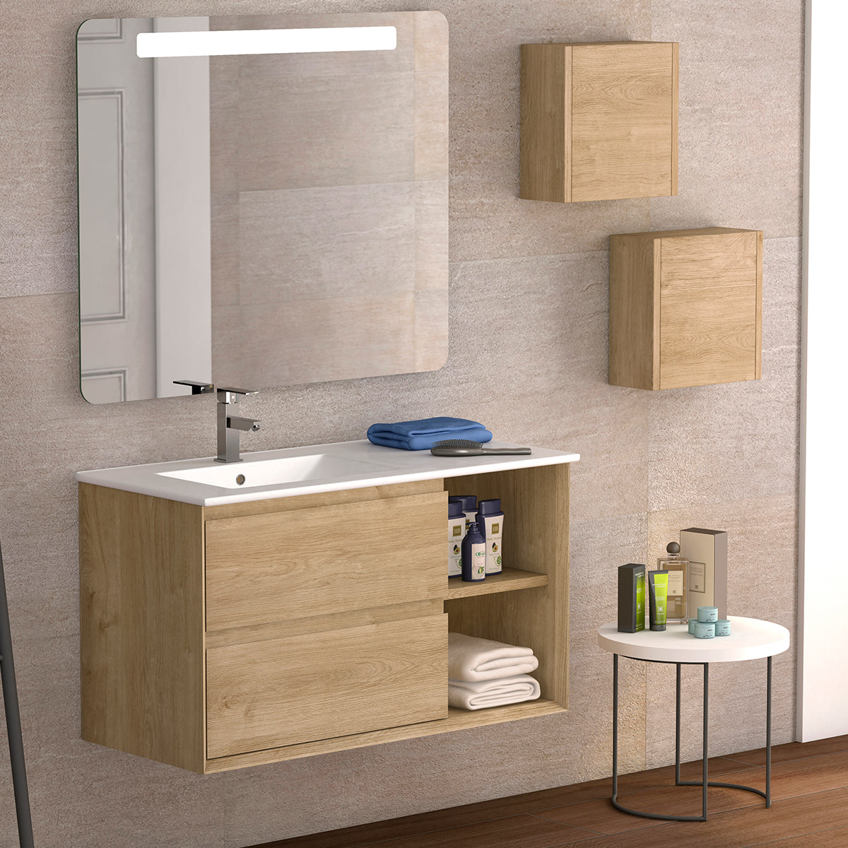 DAX Oceanside Engineered Wood Side Cabinet, 14", Oak DAX-OCE051414