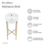 Monaco 15.75" Round Console Sink with Faucet Mount, White Basin Brushed Gold Legs