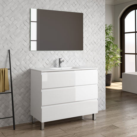 DAX Costa Engineered Wood Single Vanity Cabinet, Glossy White DAX-COS014011